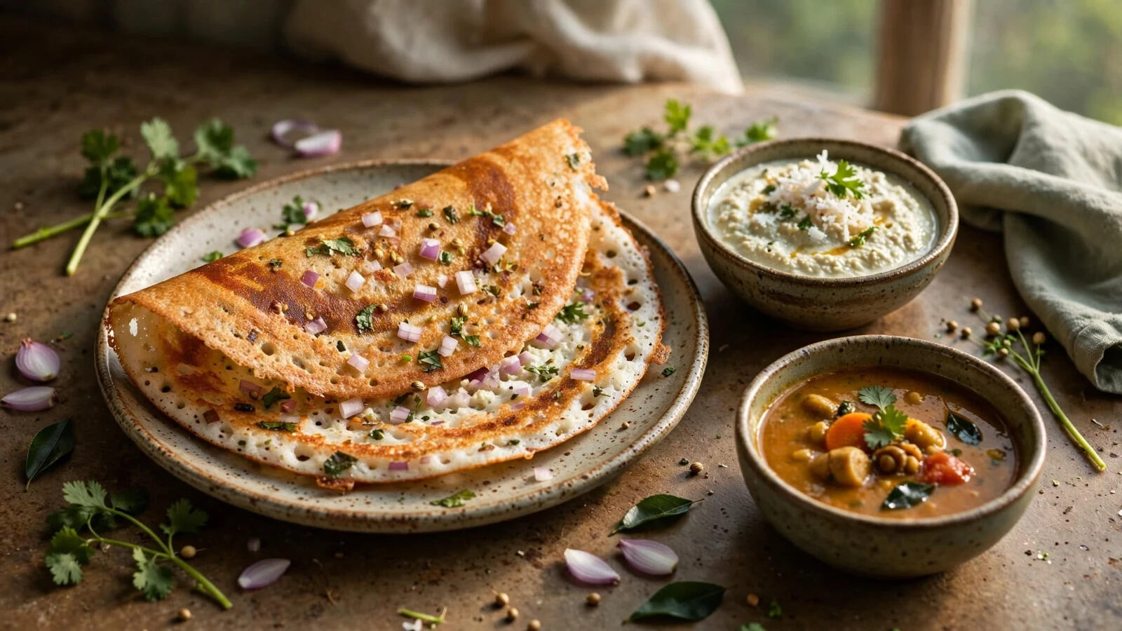How to prepare ragi dosa with onions, coriander and spices for a tasty ...