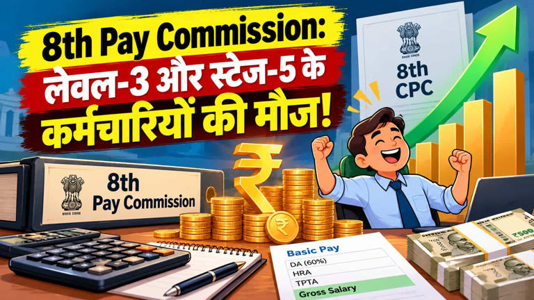 8th CPC salary calculator: लेवल-3, स्टेज-5, DA 60% फिटमेंट, HRA, TPTA ...