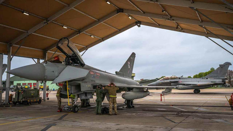 British Typhoons escort Rafales in a French nuclear exercise for the ...