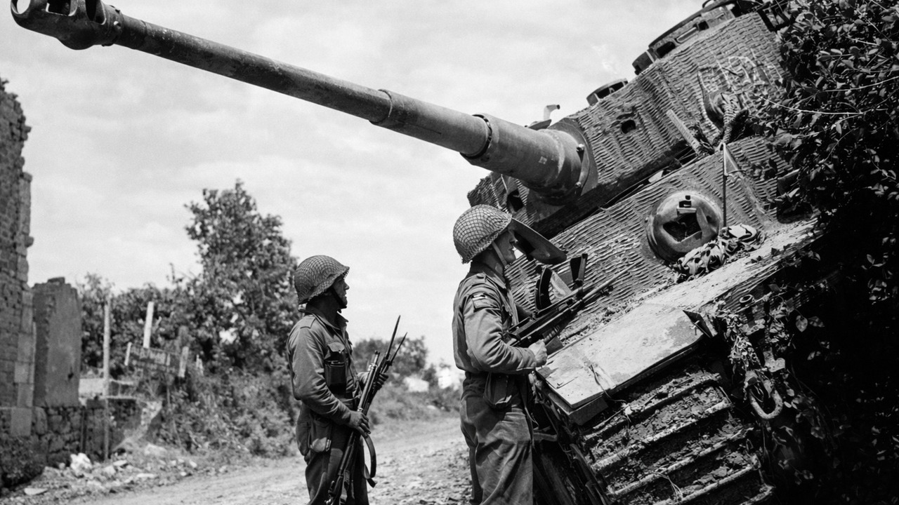 British Sherman tanks confront German Tigers in Normandy - Rare WWII ...