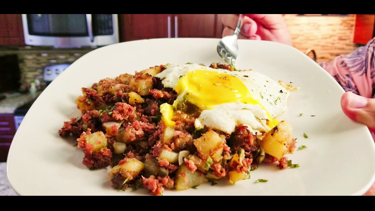 Corned beef hash uses half-inch potatoes for a crispier Blackstone finish