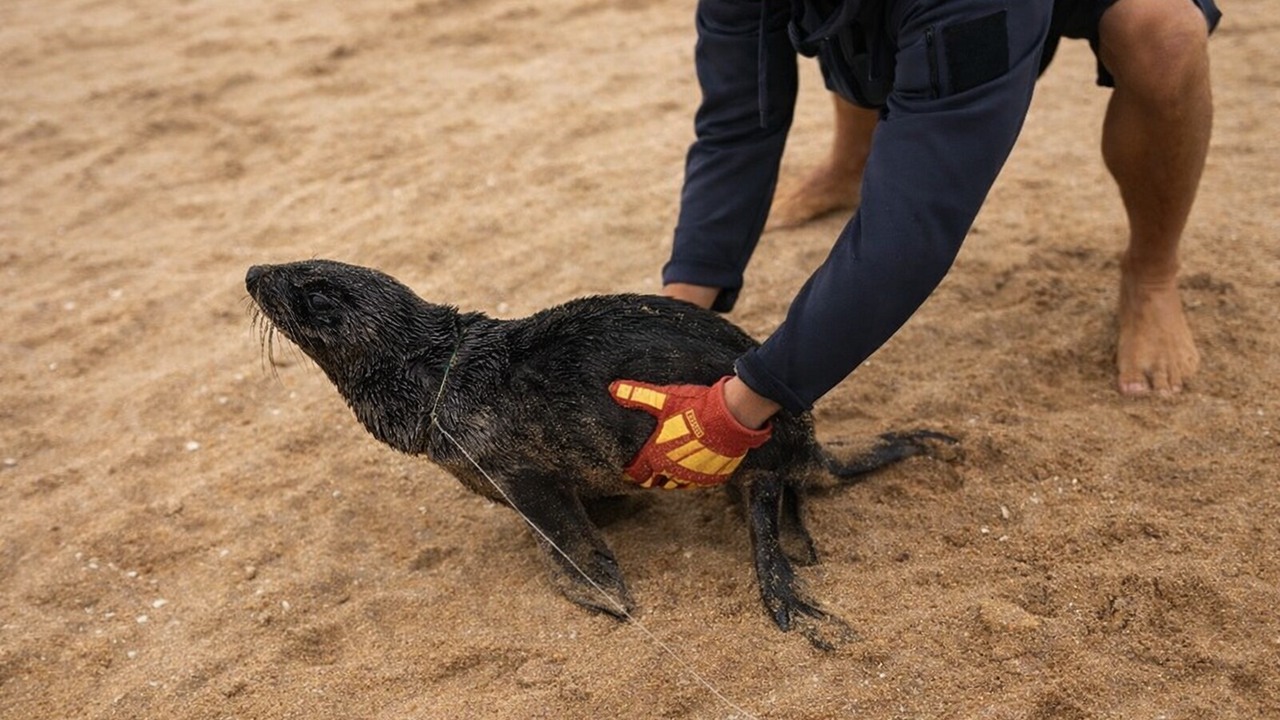 A poor baby seal was trapped in fishing line - a rescuer walked into ...