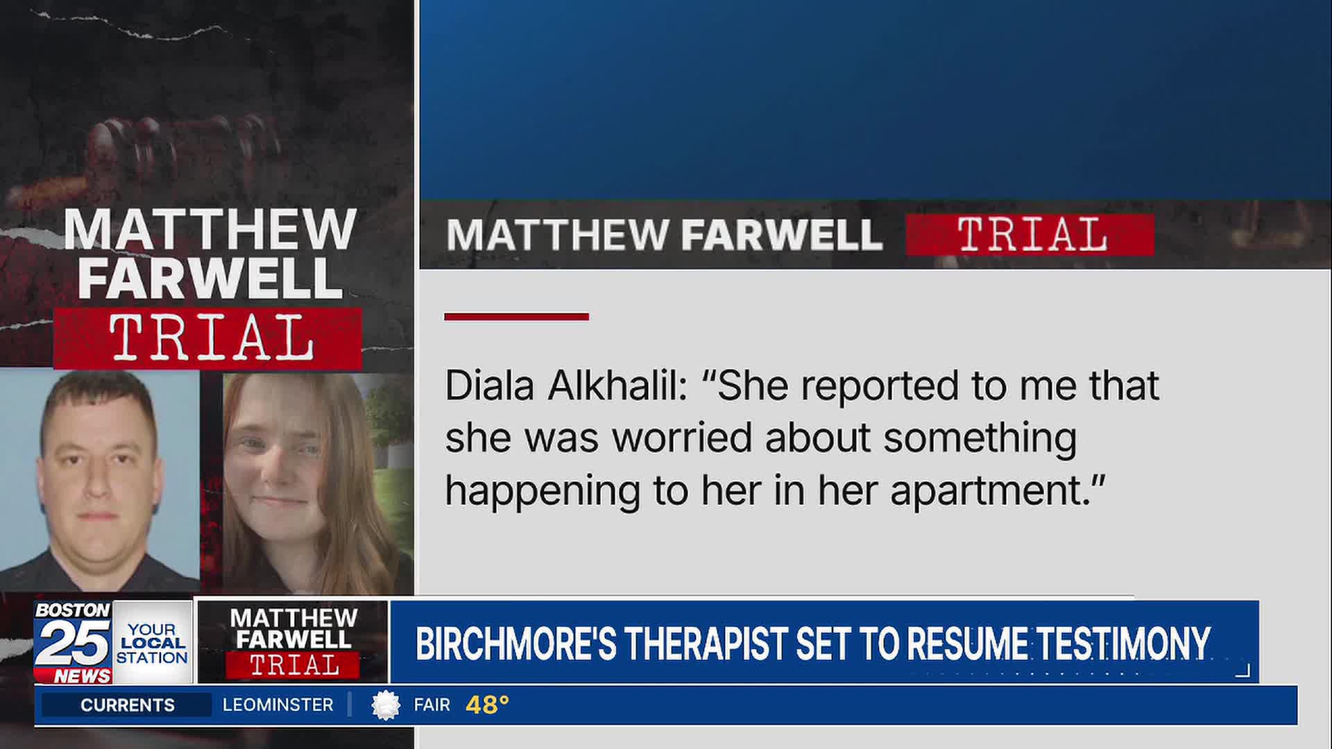Matthew Farwell trial: Sandra Birchmore’s therapist set to resume testimony