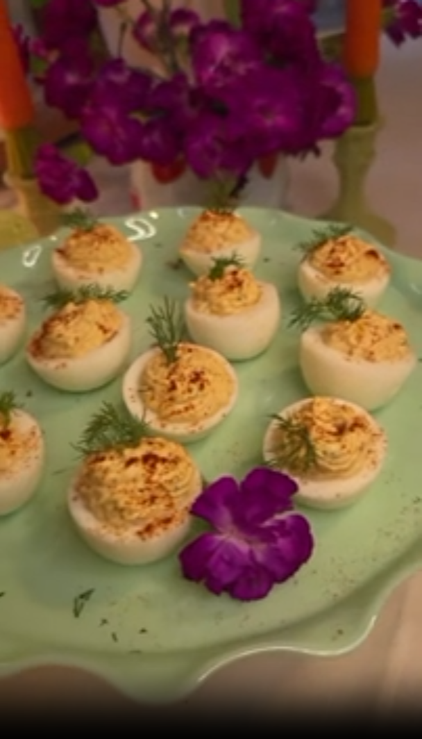 Deviled eggs with bacon and scallions