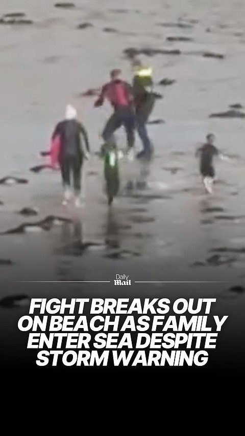 Fight breaks out on beach as family enter sea despite warning