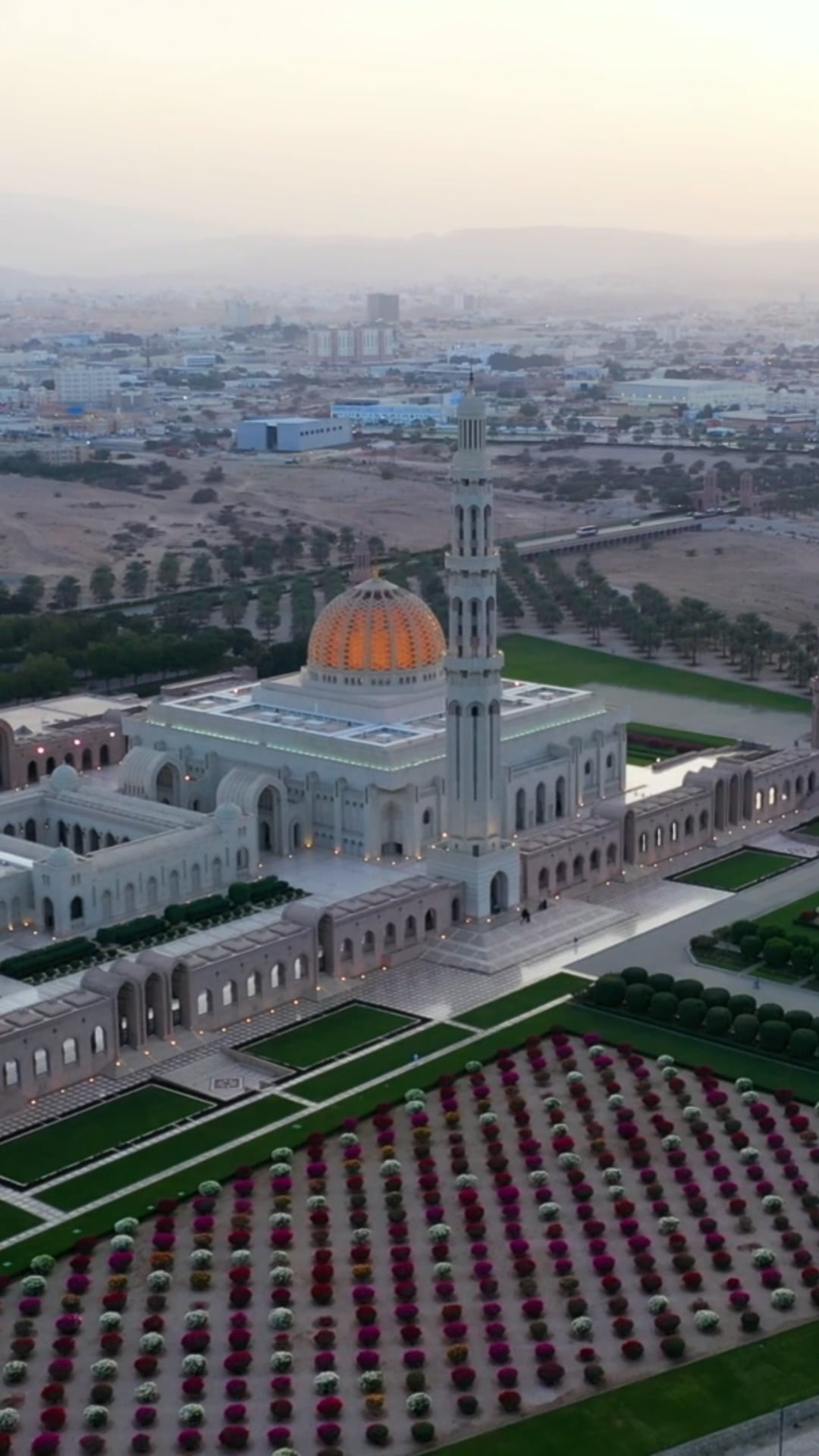 Drone view of Muscat’s Sultan Qaboos Grand Mosque