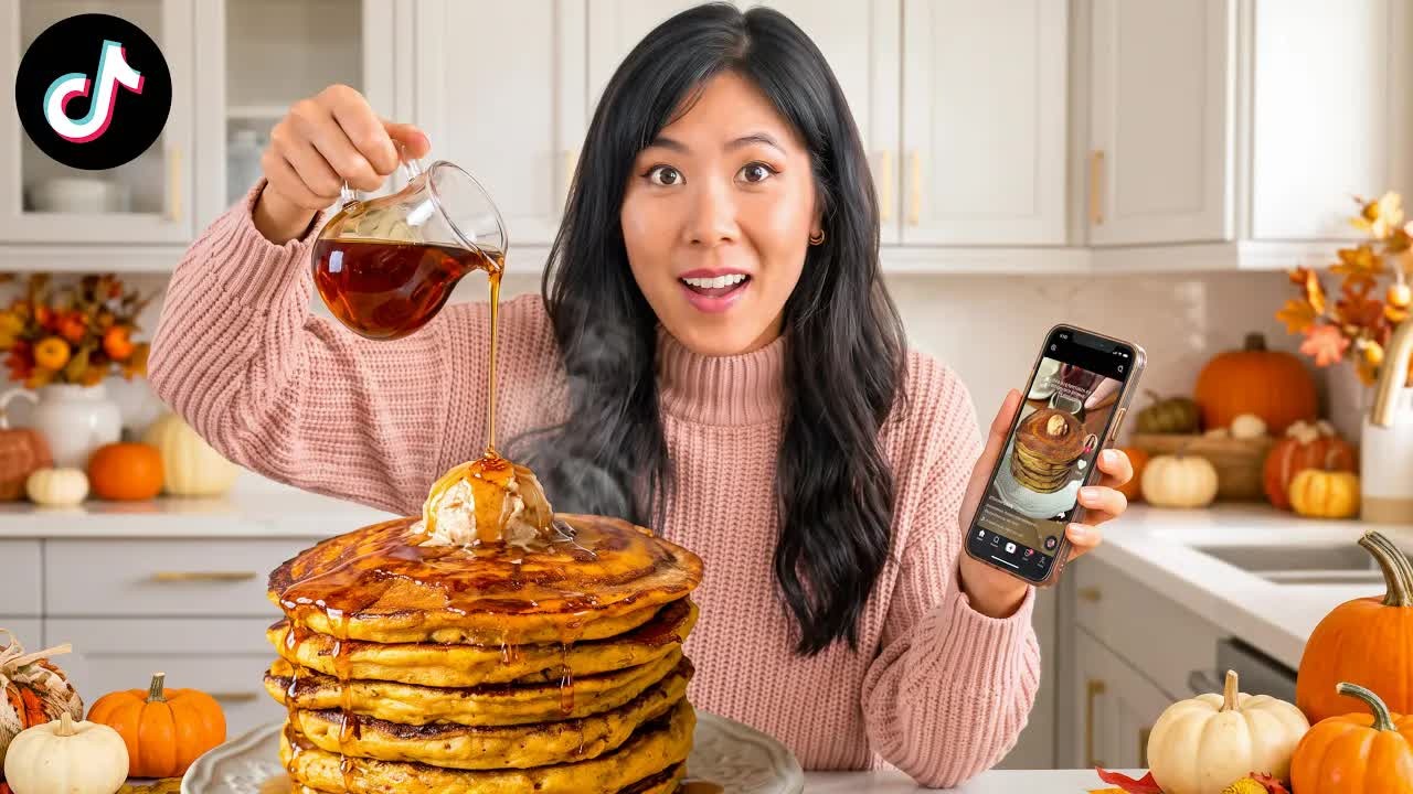 She tries pumpkin cinnamon roll pancakes inspired by Gilmore Girls