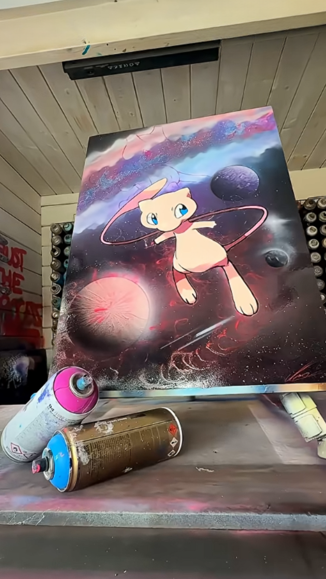 Creating colorful Mew artwork with painting techniques