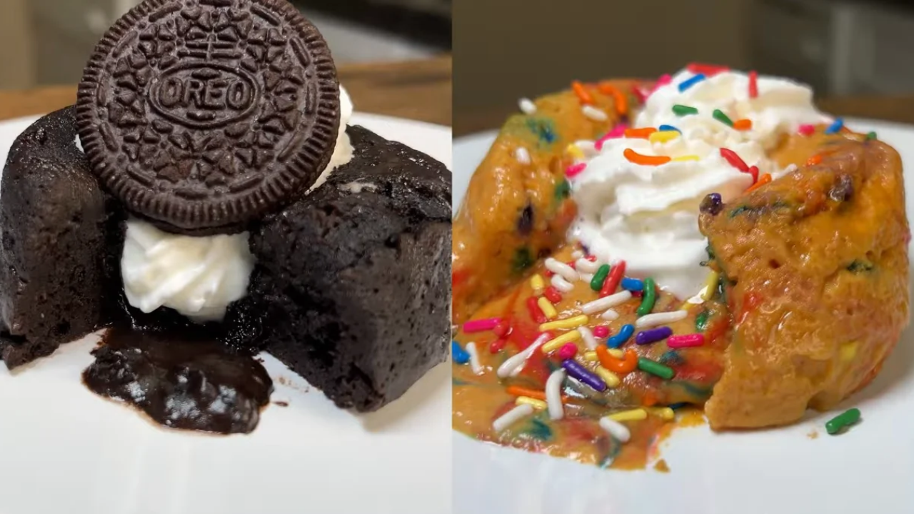 Low-calorie chocolate lava cakes with a gooey center
