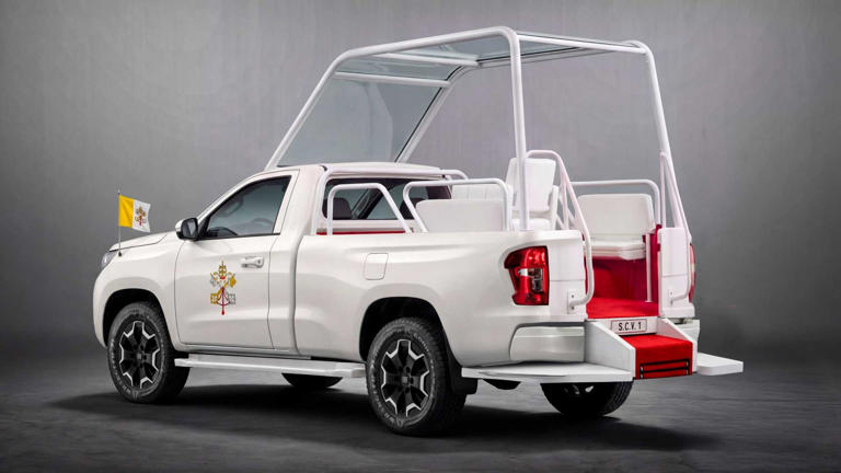 Of course the first American pope has a pickup truck popemobile