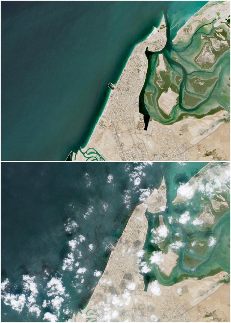 Satellite images show huge oil spill spreading as UAE closes beaches