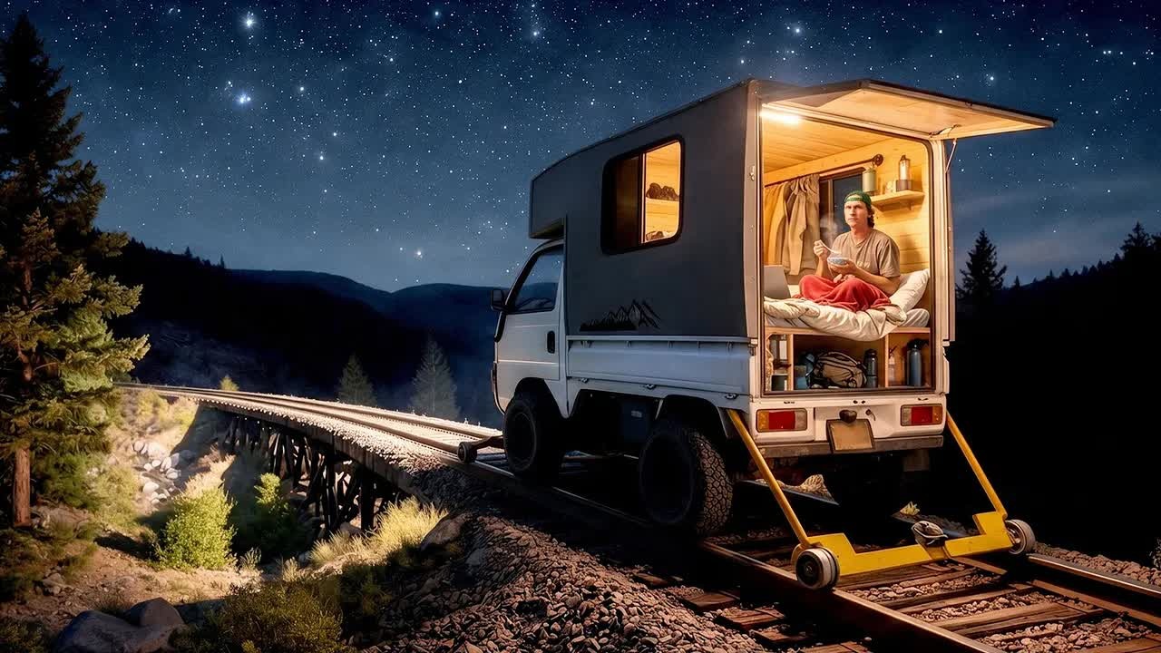 Man builds a mini-truck to cross an abandoned railroad bridge