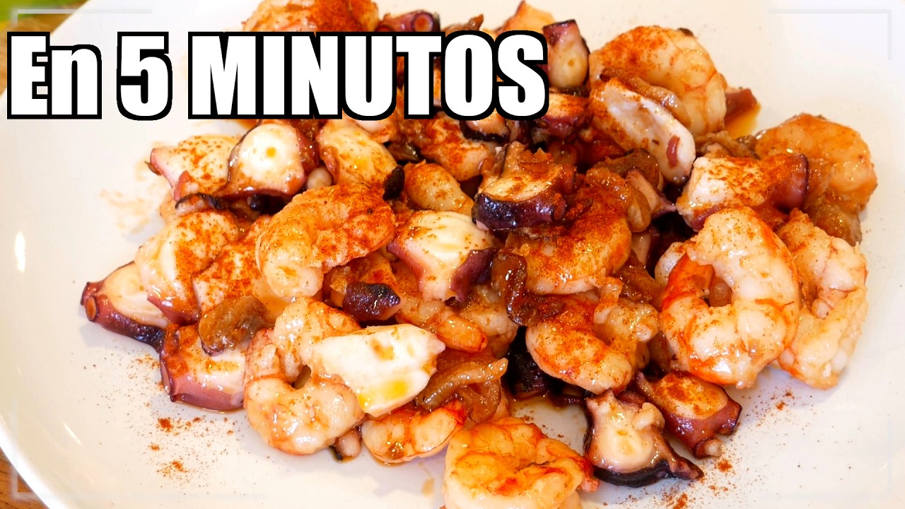 Pulpo y gambones al ajillo fáciles y llenos de sabor