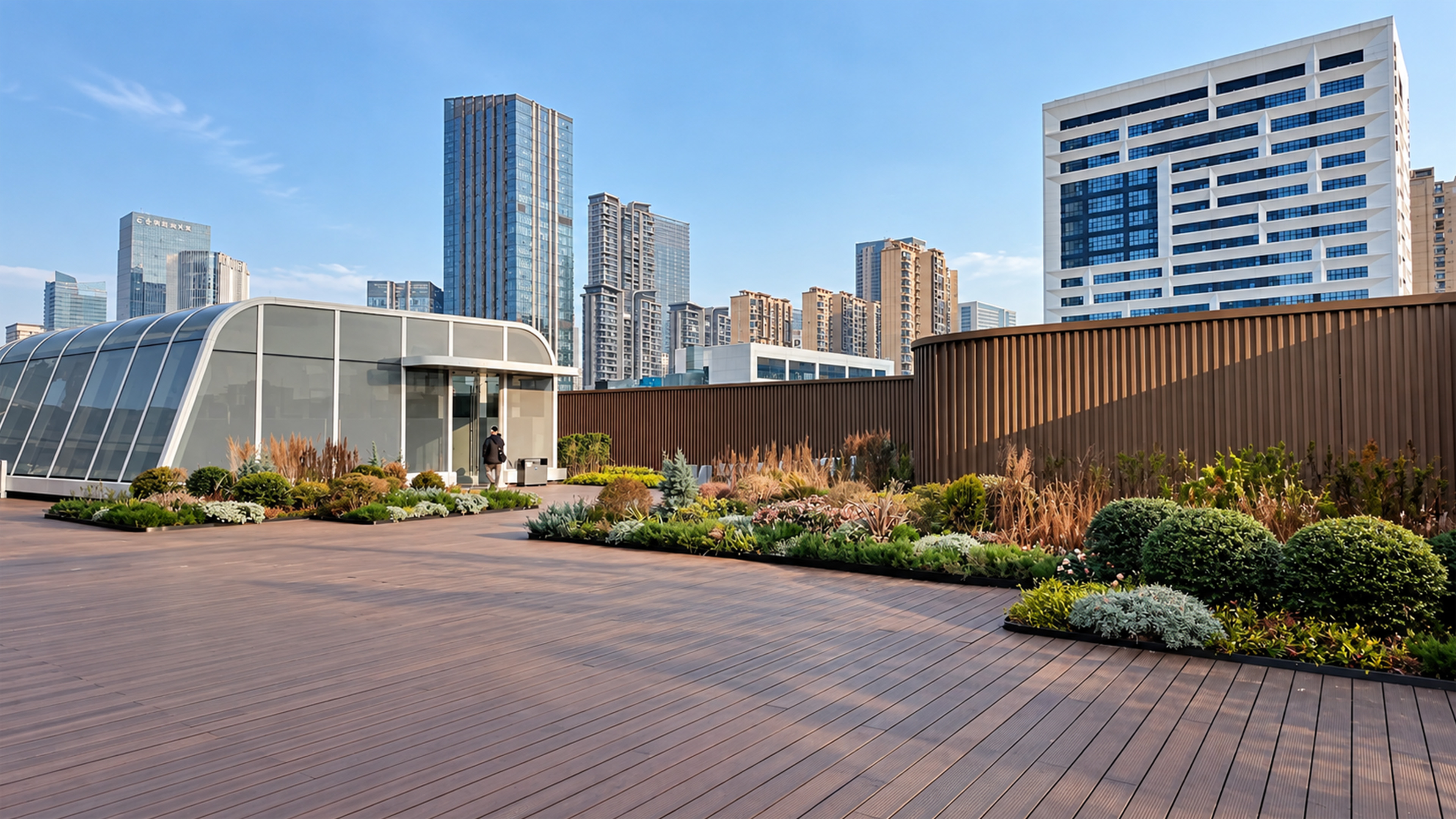 This rooftop garden in China has an unusual glass building