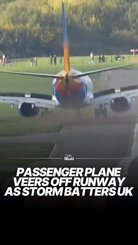 Passenger plane veers off runway as Storm Boelo batters Britain