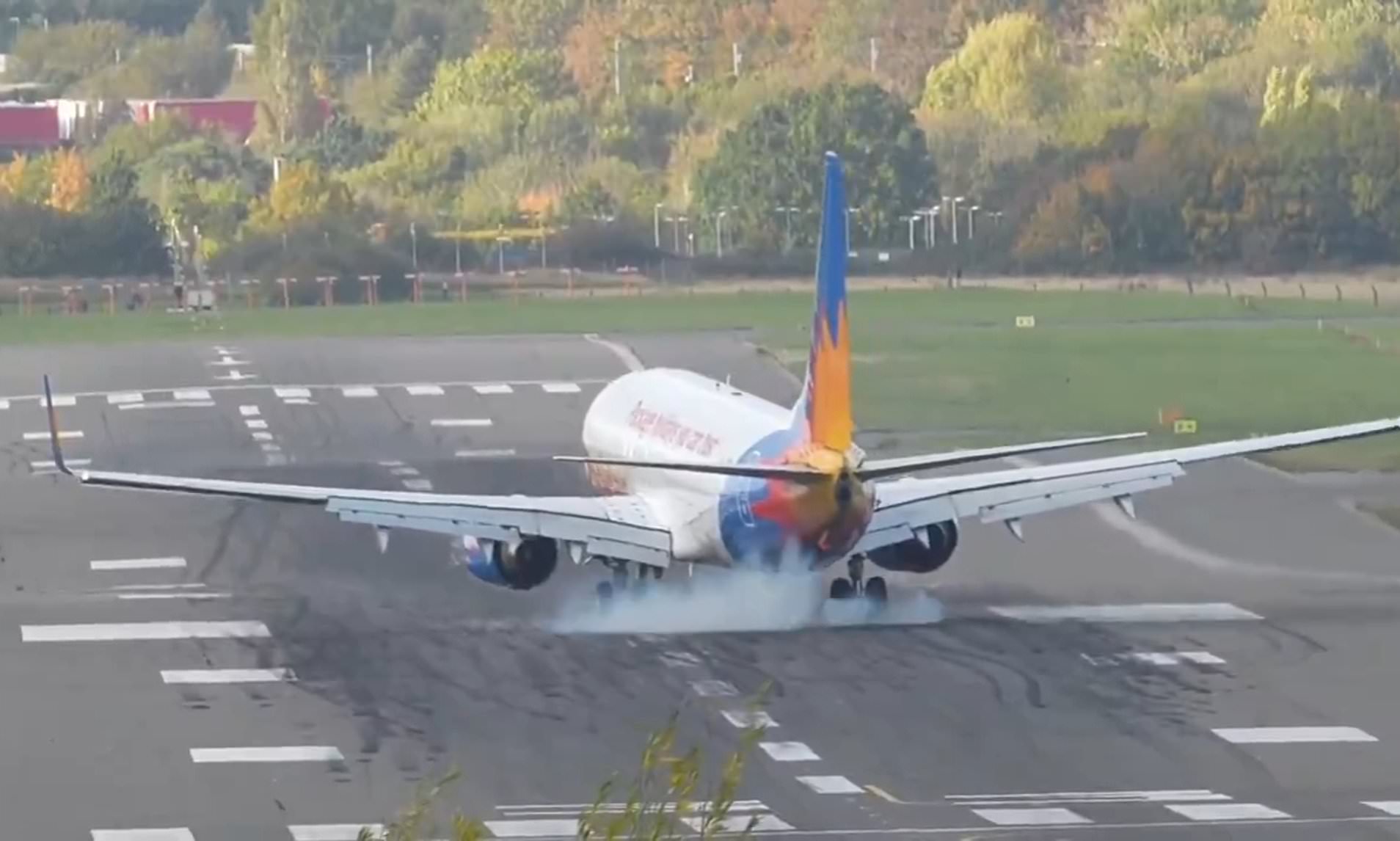 Moment passenger plane veers off runway as Storm Boelo battered Britain