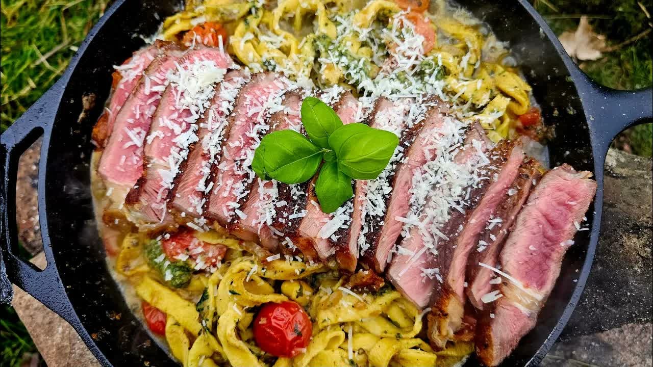 Juicy steak and creamy pasta turned this outdoor meal into pure comfort ...