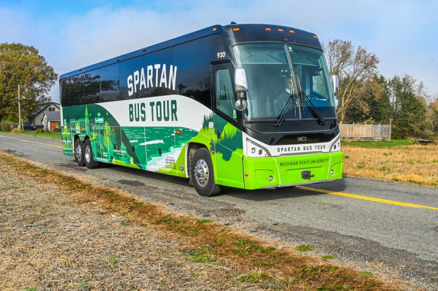 MSU president Guskiewicz begins three-day Spartan bus tour