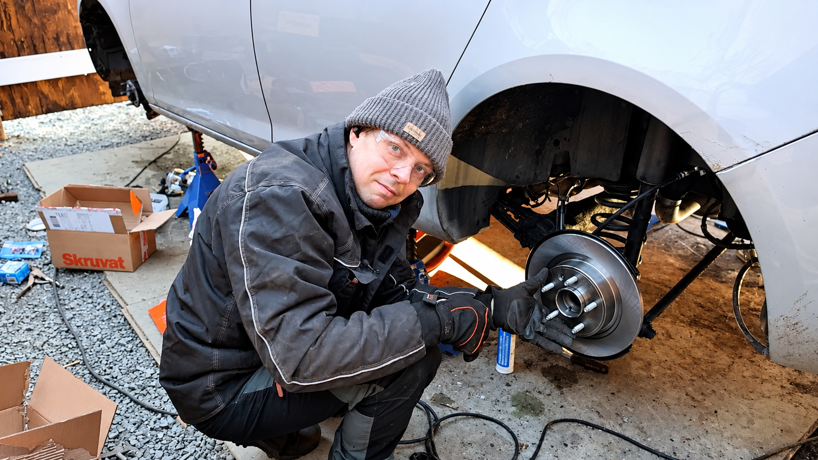 Fixing our Opel Astra before inspection while the harsh Norwegian ...