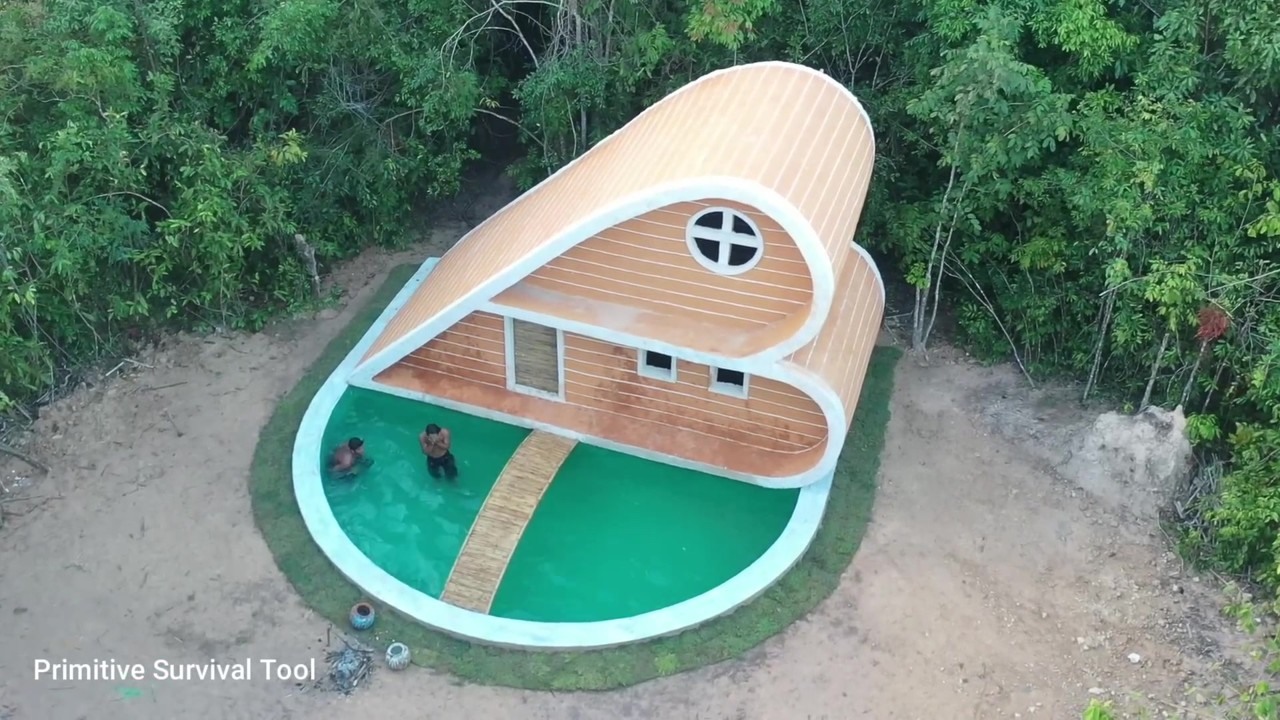 Underground temple house with a pool from above