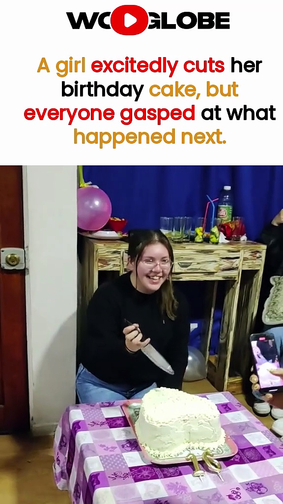 Creative fan cuts birthday cake with red filling