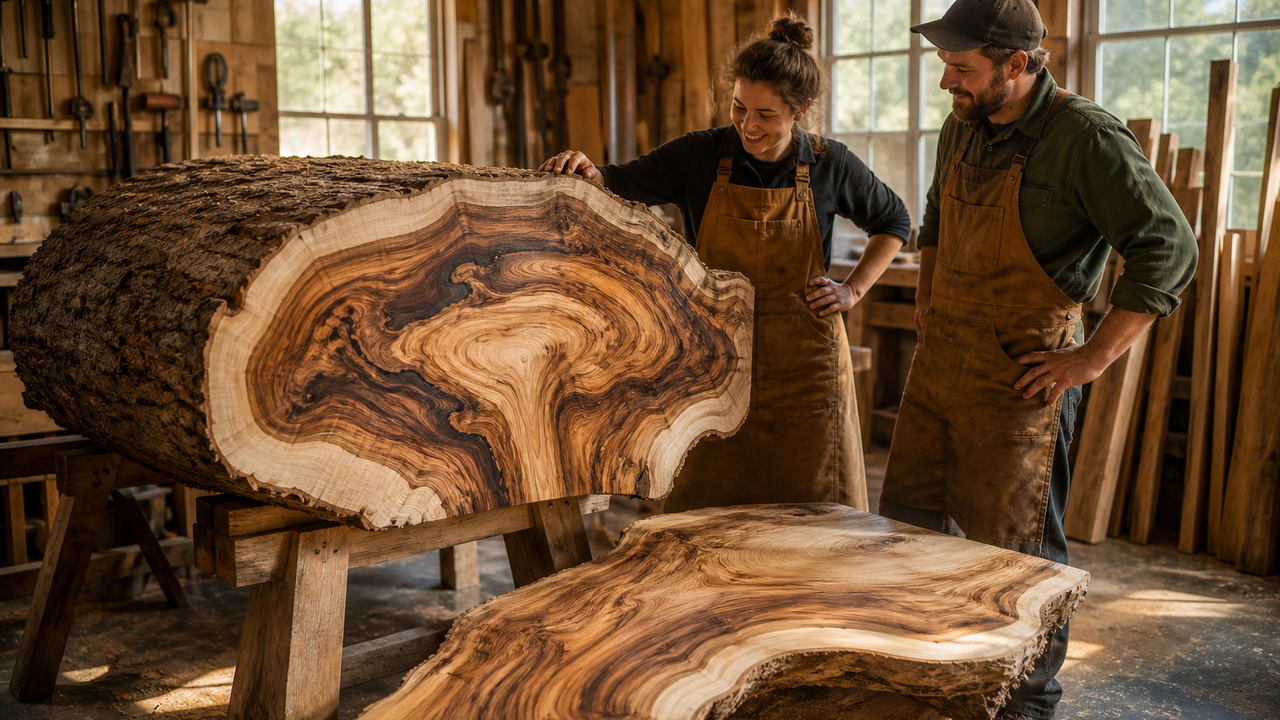What's inside this log? Sawing reveals striking wood slabs
