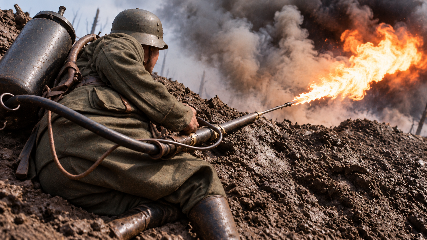 German stormtroopers used improved flamethrowers in the 1918 spring ...