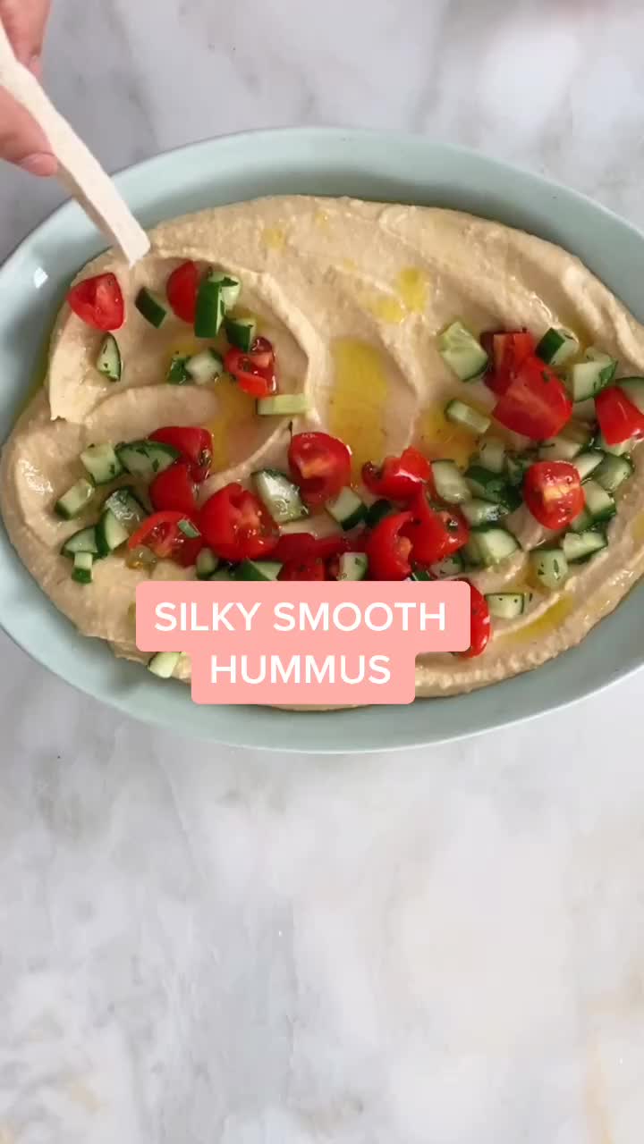Silky smooth hummus with fresh toppings