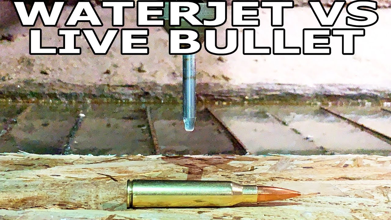 Live ammunition cut in half with waterjet