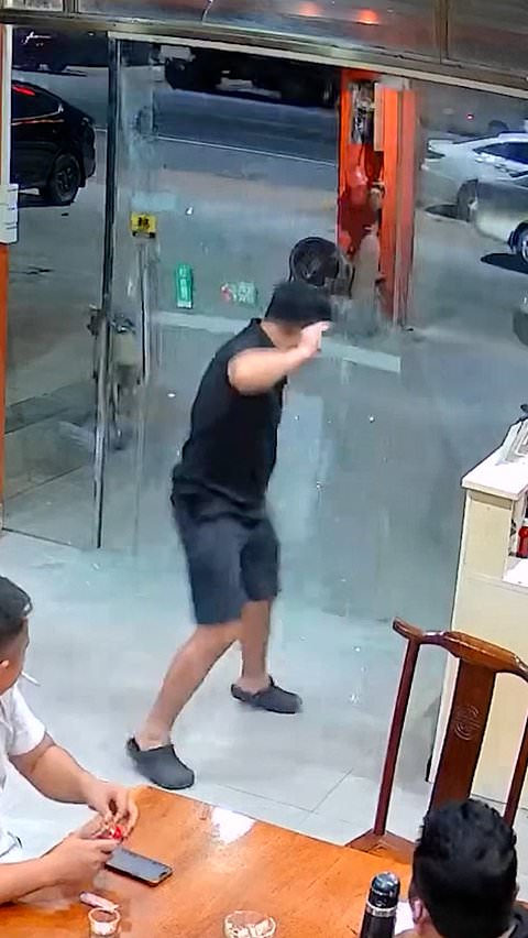 Shopper accidentally shatters glass door while closing it