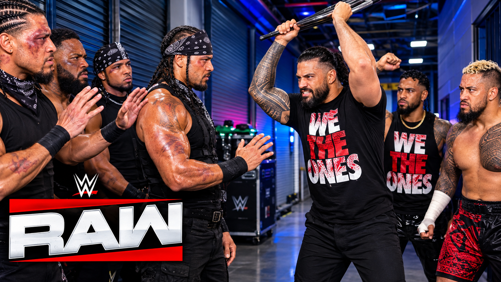 Roman Reigns and The Bloodline attack the 946 backstage on WWE RAW