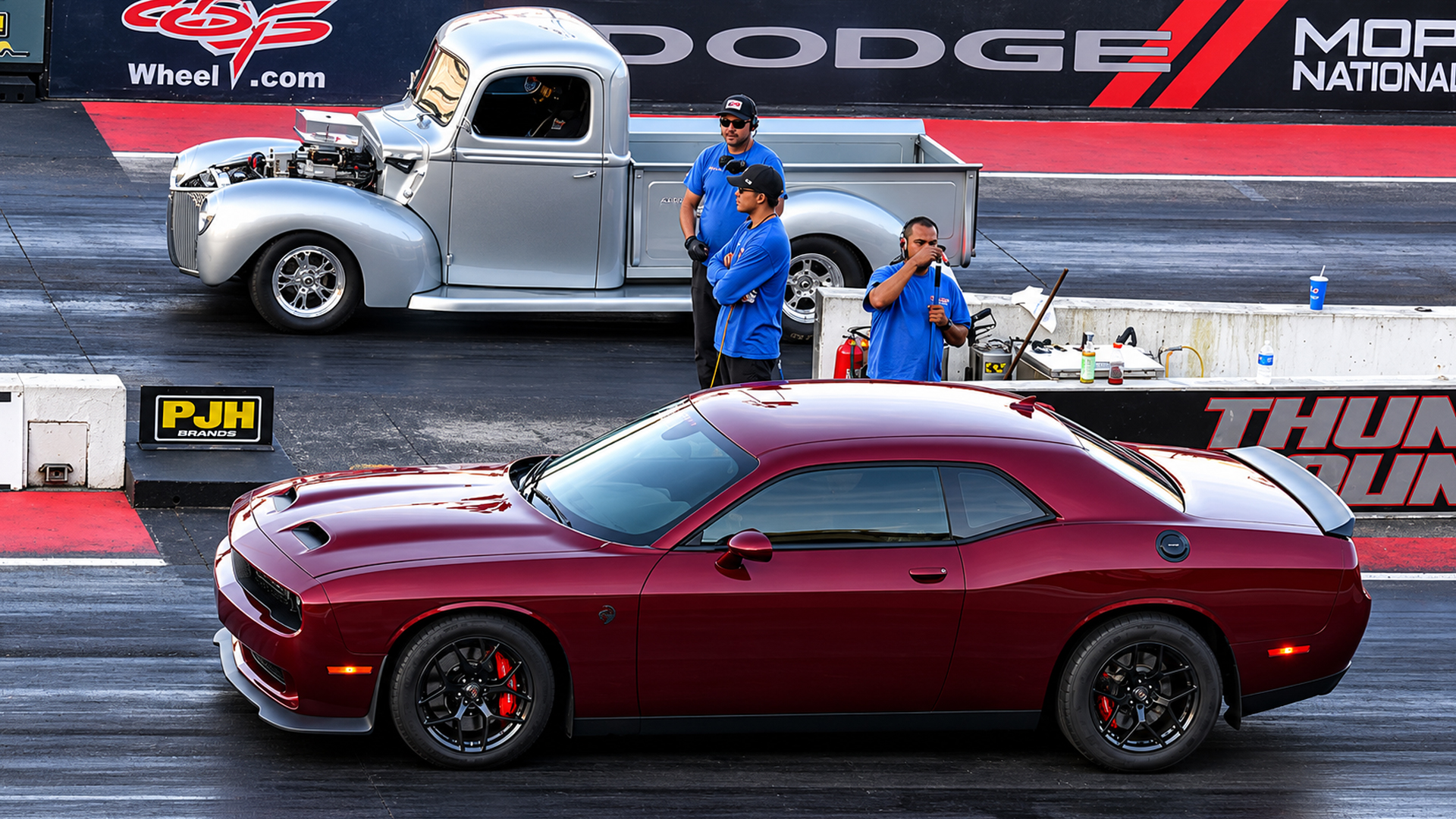 Watch modified garage builds drag race modern Hellcats and Corvettes