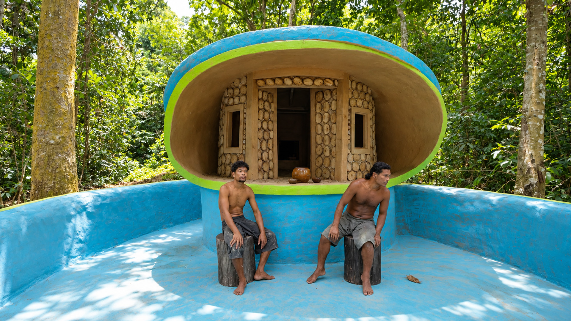 How does a jungle pit become a villa with a pool?