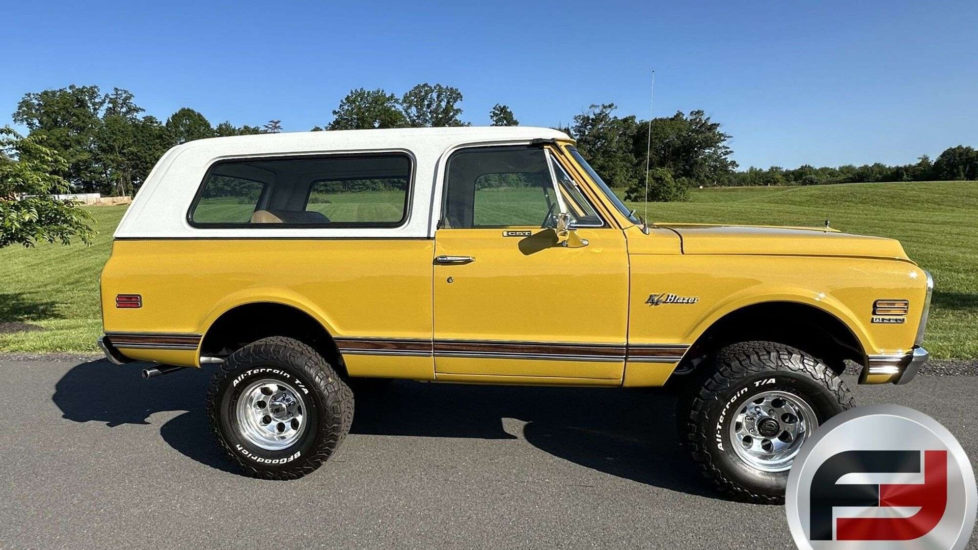 Ochre 1972 Chevrolet Blazer 4x4 with removable hard top crosses the ...
