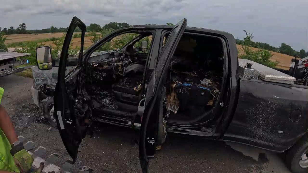 Emergency tow: Pickup truck catches fire on interstate
