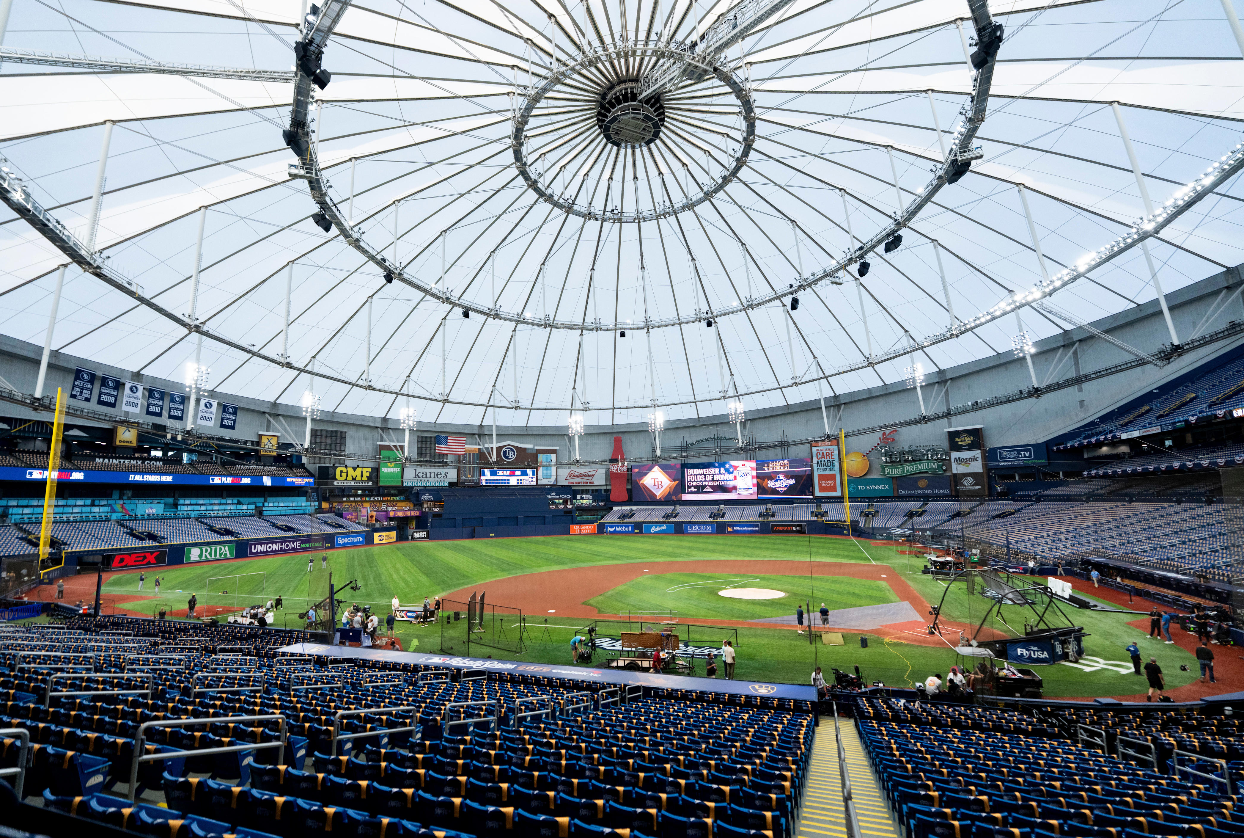Tropicana Field's roof is the color of a baseball; Brewers prepared to ...