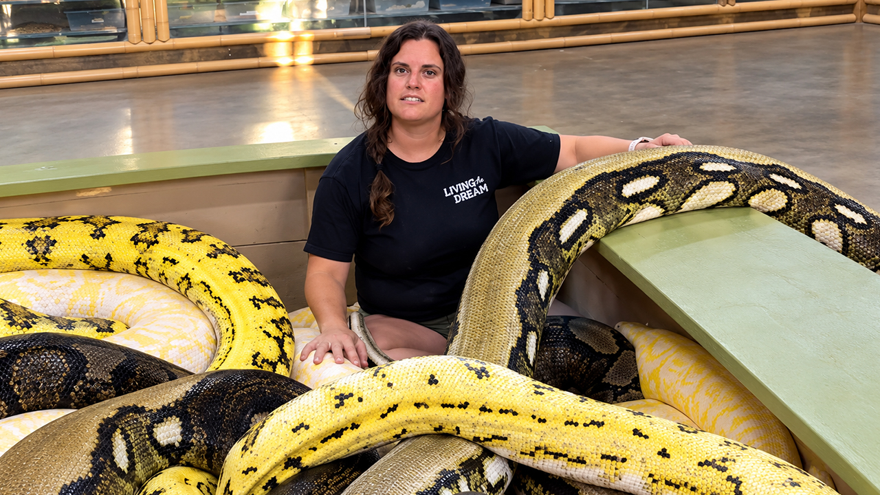 She wants cuddles but these pythons have zero interest