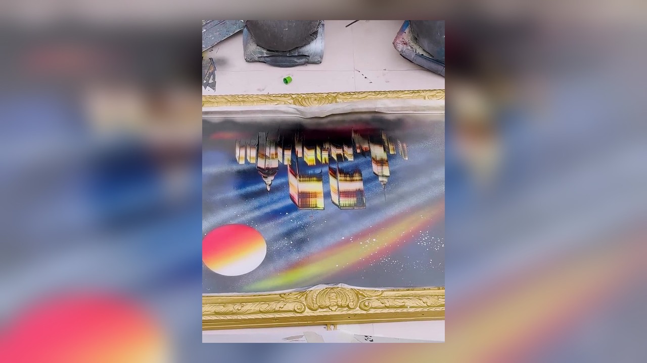 Street artist spray paints my mirror in Rome