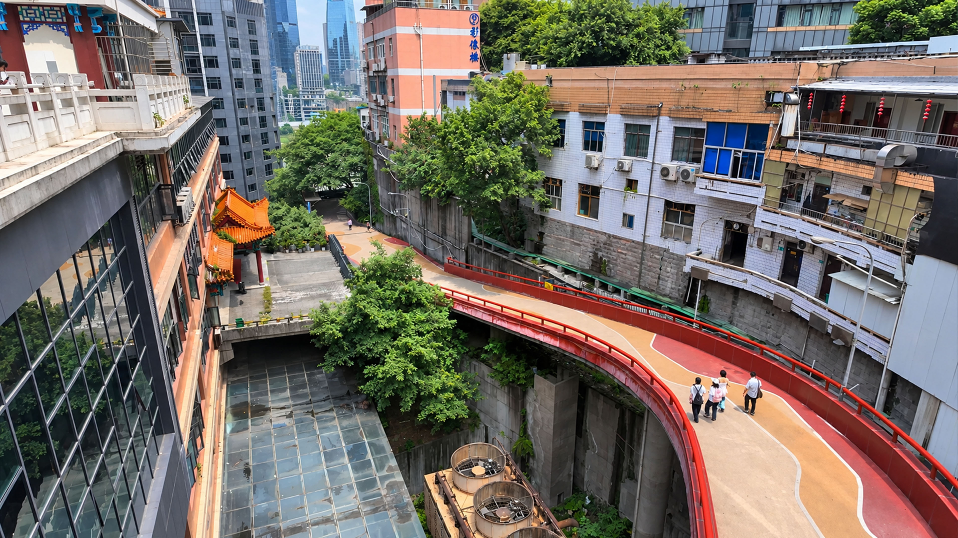 This elevated walkway in Chongqing makes building floors hard to guess