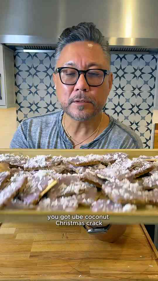 Ube coconut Christmas crack with white chocolate and caramel
