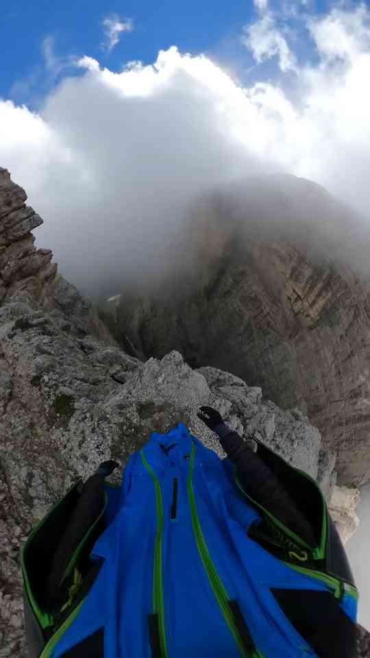 Wingsuit BASE jump from Death Star - flying above the Dolomites