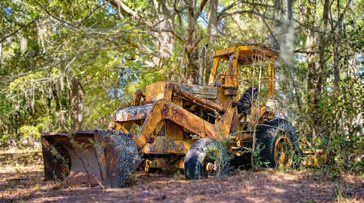 Attempting to start a 30-year-old military backhoe