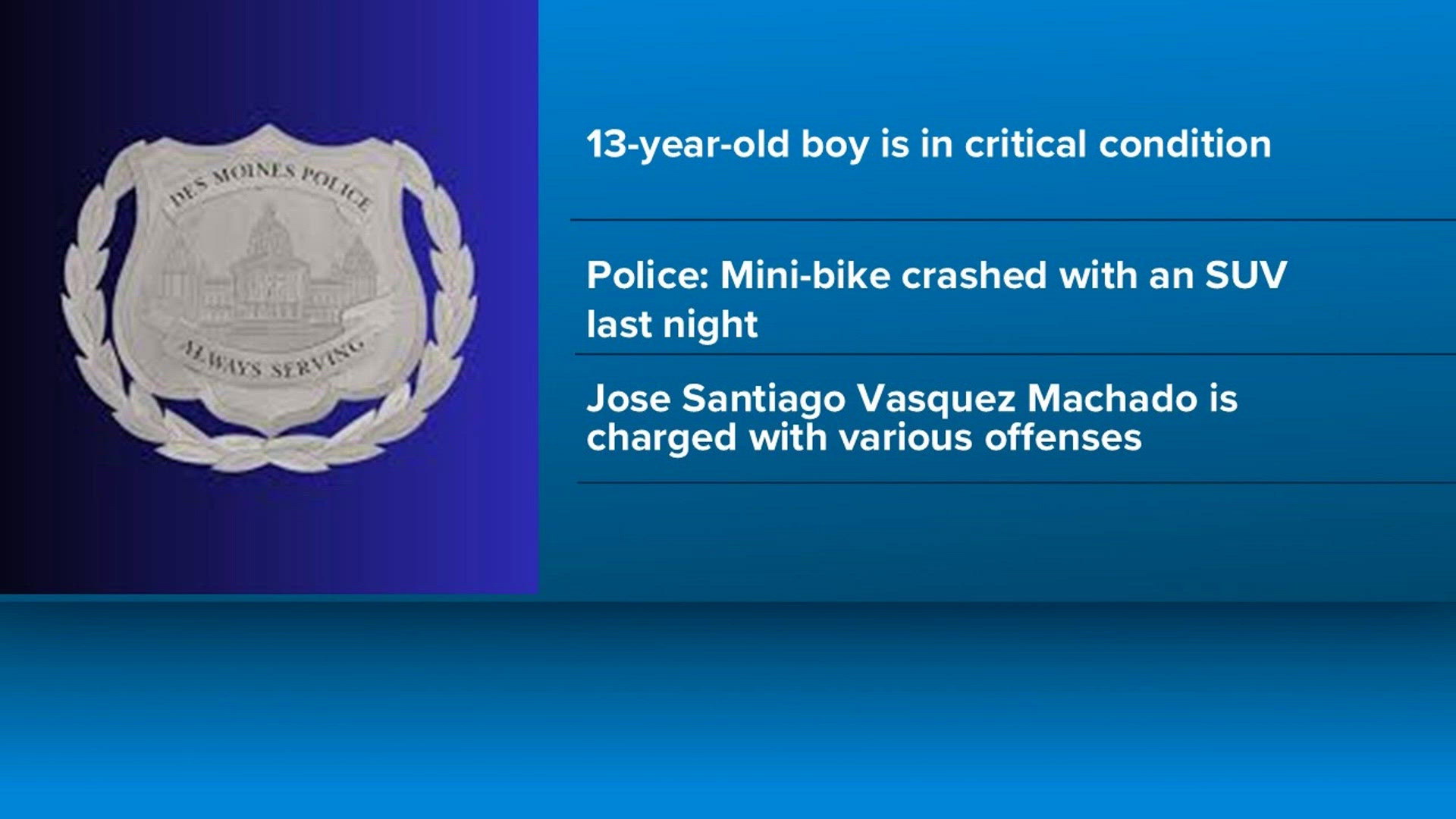 Teen in critical condition after crash between electric mini-bike and SUV