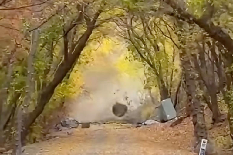 Terrifying moment massive rock slide almost wipes out Utah couple