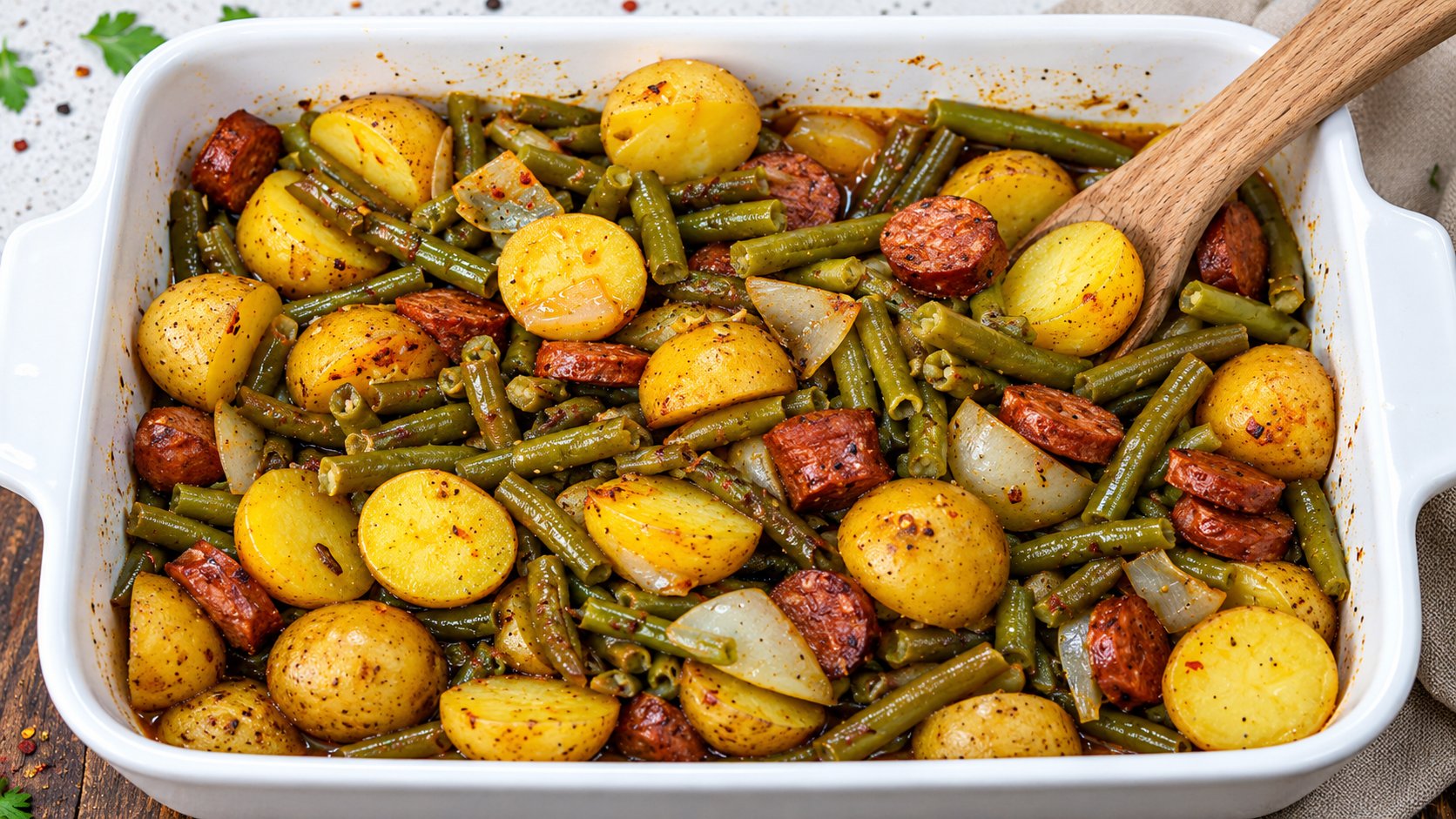 Sausage green bean potato casserole