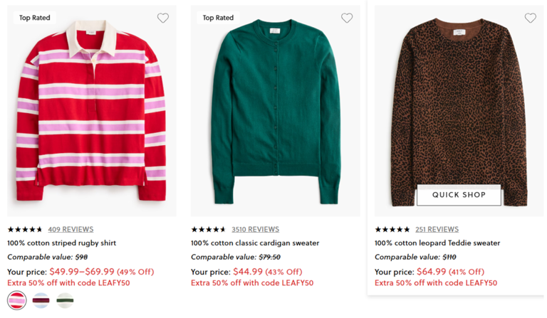 JCrew Factory clearance: Extra 50% off with code LEAFY50!