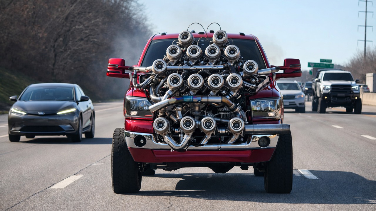 Man installs 17 turbochargers on a Dodge truck