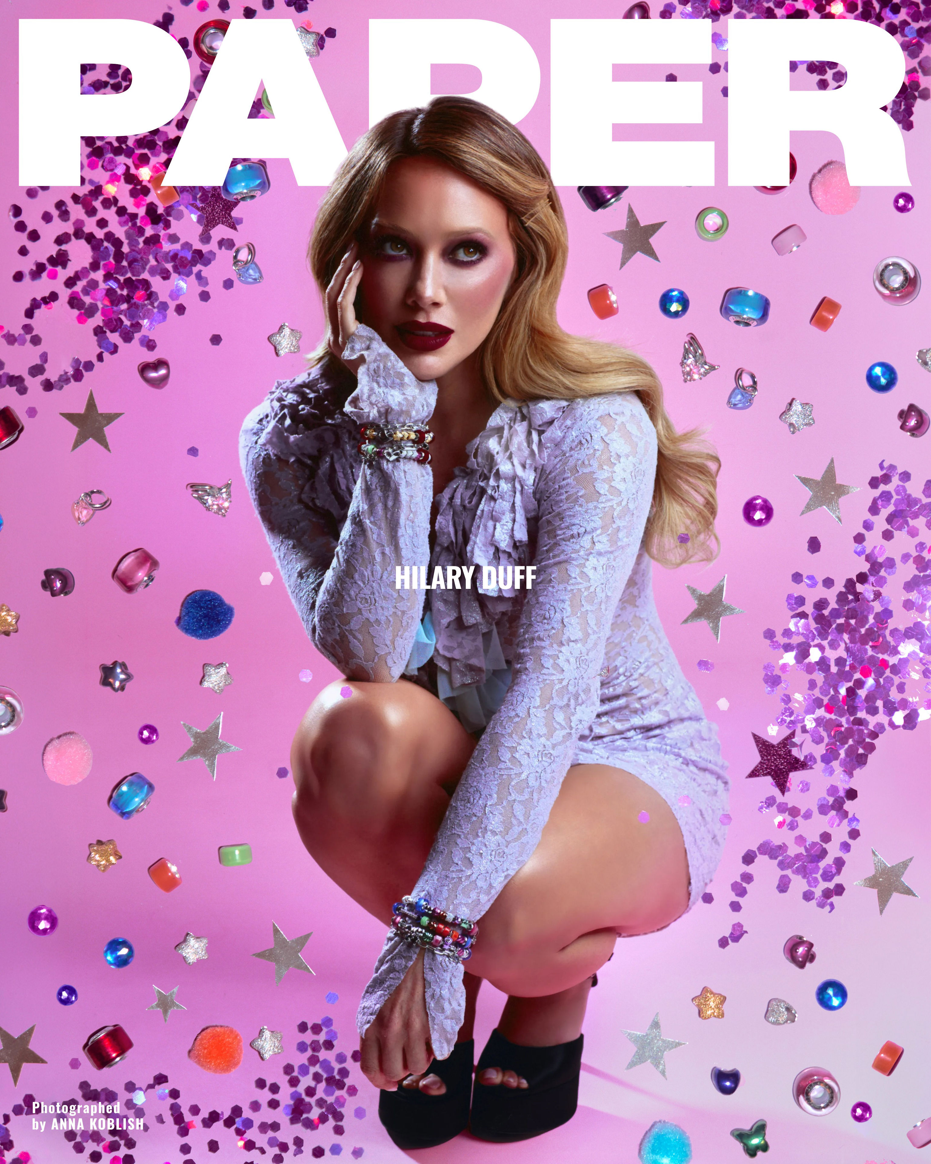 Hilary Duff takes bedazzled eyebrows for a spin in dreamy Paper ...
