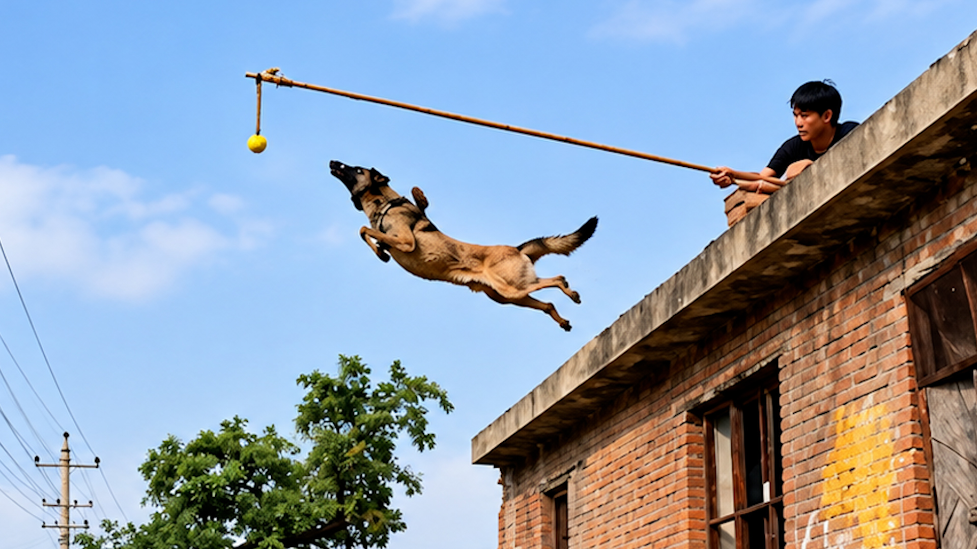 Fearless dog makes an insane leap for a yellow ball