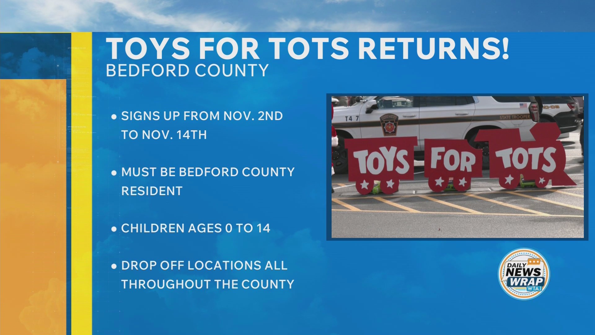 Daily news wrap: Toys for Tots returns